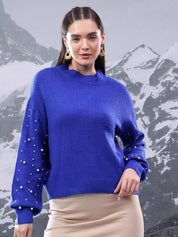 Kotty Women Ribbed Embellished Cotton Pullover