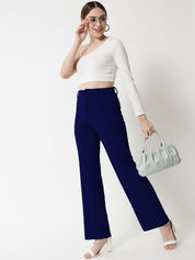 KOTTY BIZwear Women Navy Blue Relaxed Straight Fit High-Rise Easy Wash Trousers