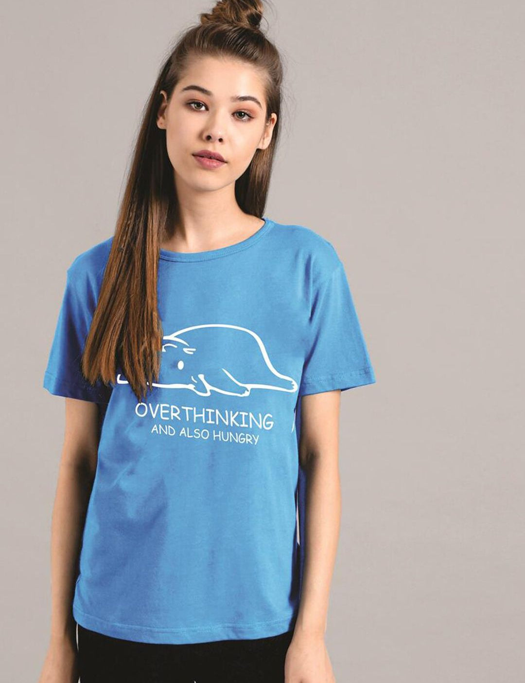 Kotty Women Blue Printed Round Neck T-shirt