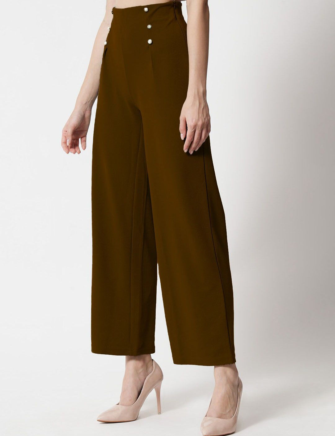 Kotty Women Brown Relaxed Straight Fit High-Rise Easy Wash Trousers