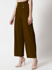 Kotty Women Brown Relaxed Straight Fit High-Rise Easy Wash Trousers