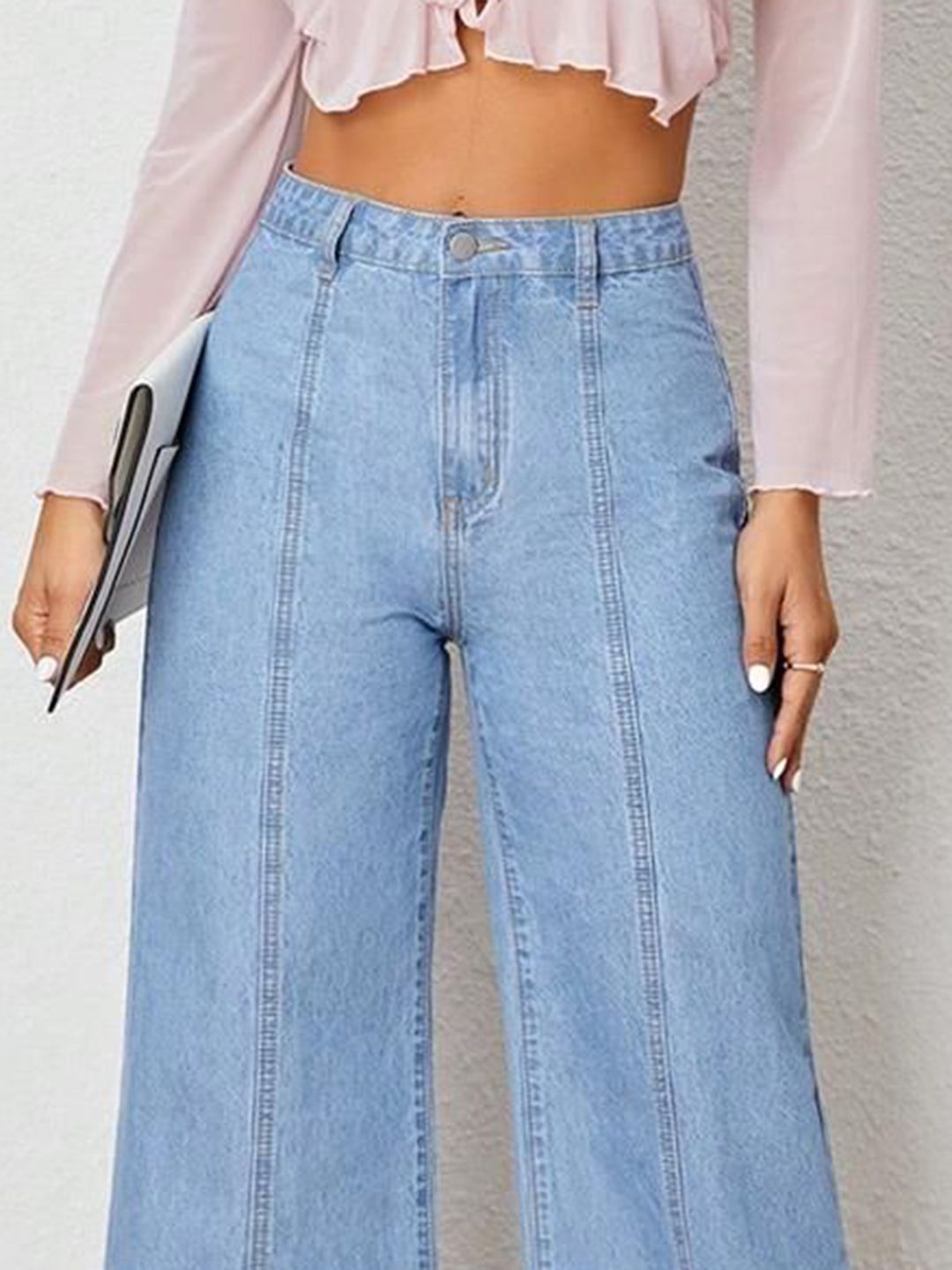 Kotty Women Wide Leg High-Rise Clean Look Stretchable Jeans