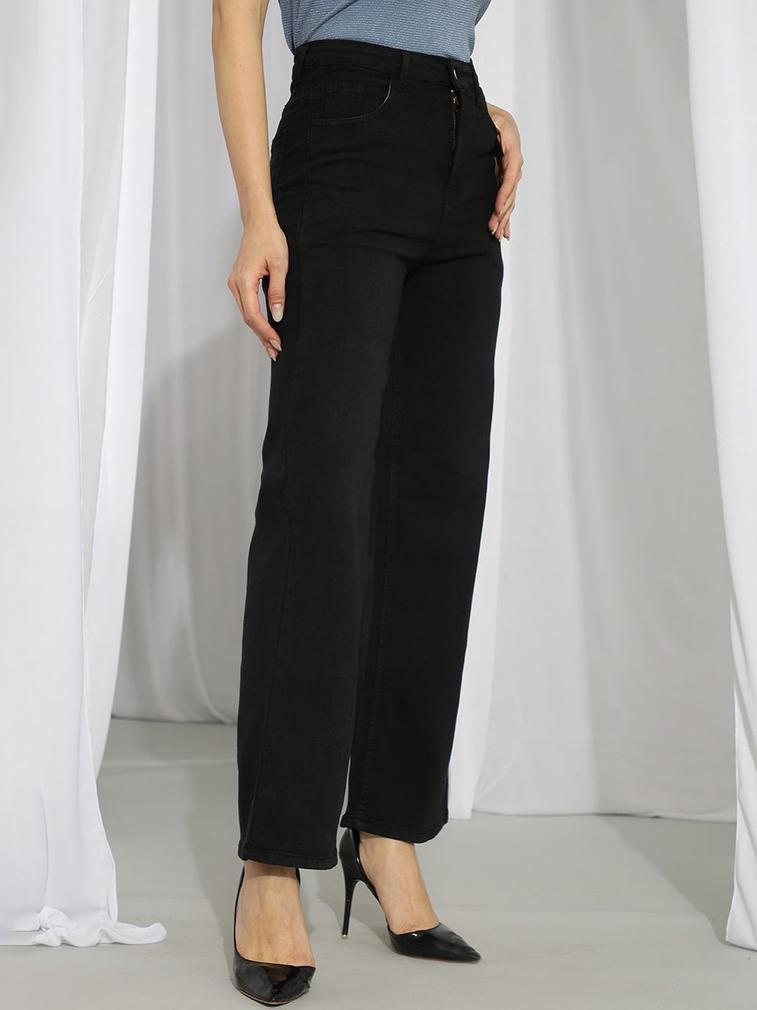 Kotty Women Black Jean Straight Fit High-Rise Stretchable Jeans