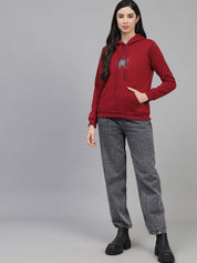 Kotty Women Maroon Printed Hooded Sweatshirt