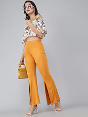 Kotty Women Yellow Flared High-Rise Bootcut Trousers Bootcut Trousers