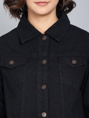 Kotty Women Black Cotton Denim Jacket