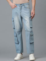 Kotty Men Jean Low-Rise Slash Knee Light Fade Stretchable Jeans