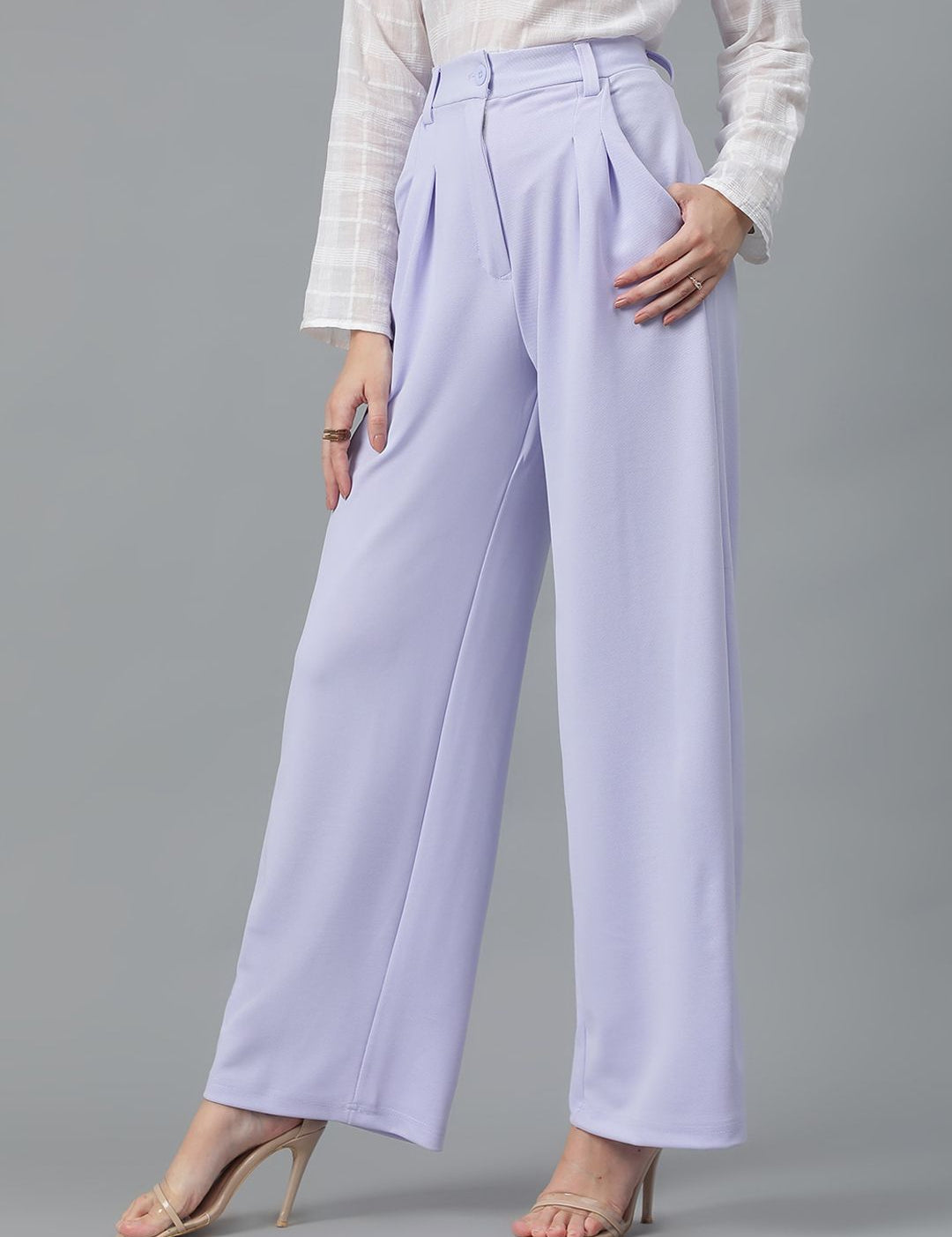 KOTTY BIZwear Women Lavender Relaxed Straight Leg High-Rise Easy Wash Parallel Trousers