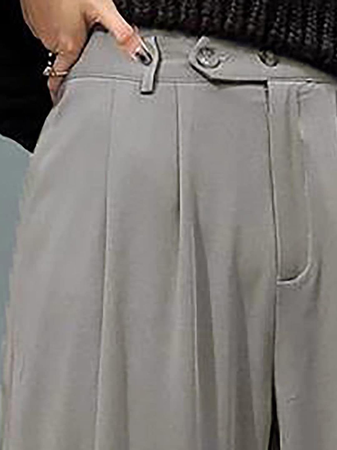 CURVE BY KOTTY Women Relaxed Straight Leg High-Rise Easy Wash Pleated Trouser