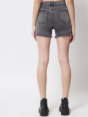 Kotty Women Black High-Rise Running Denim Shorts