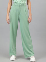 KOTTY BIZwear Women Light green Relaxed Straight Leg High-Rise Easy Wash Pleated Trousers
