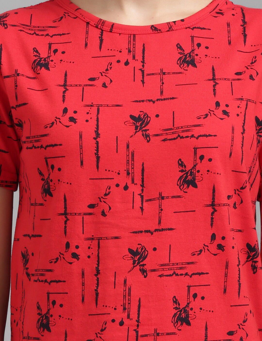 Kotty Women Red & Black Printed Night suit