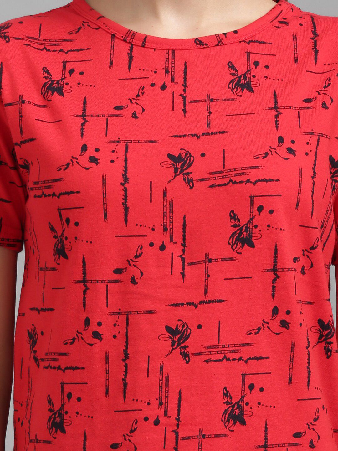 Kotty Women Red & Black Printed Night suit