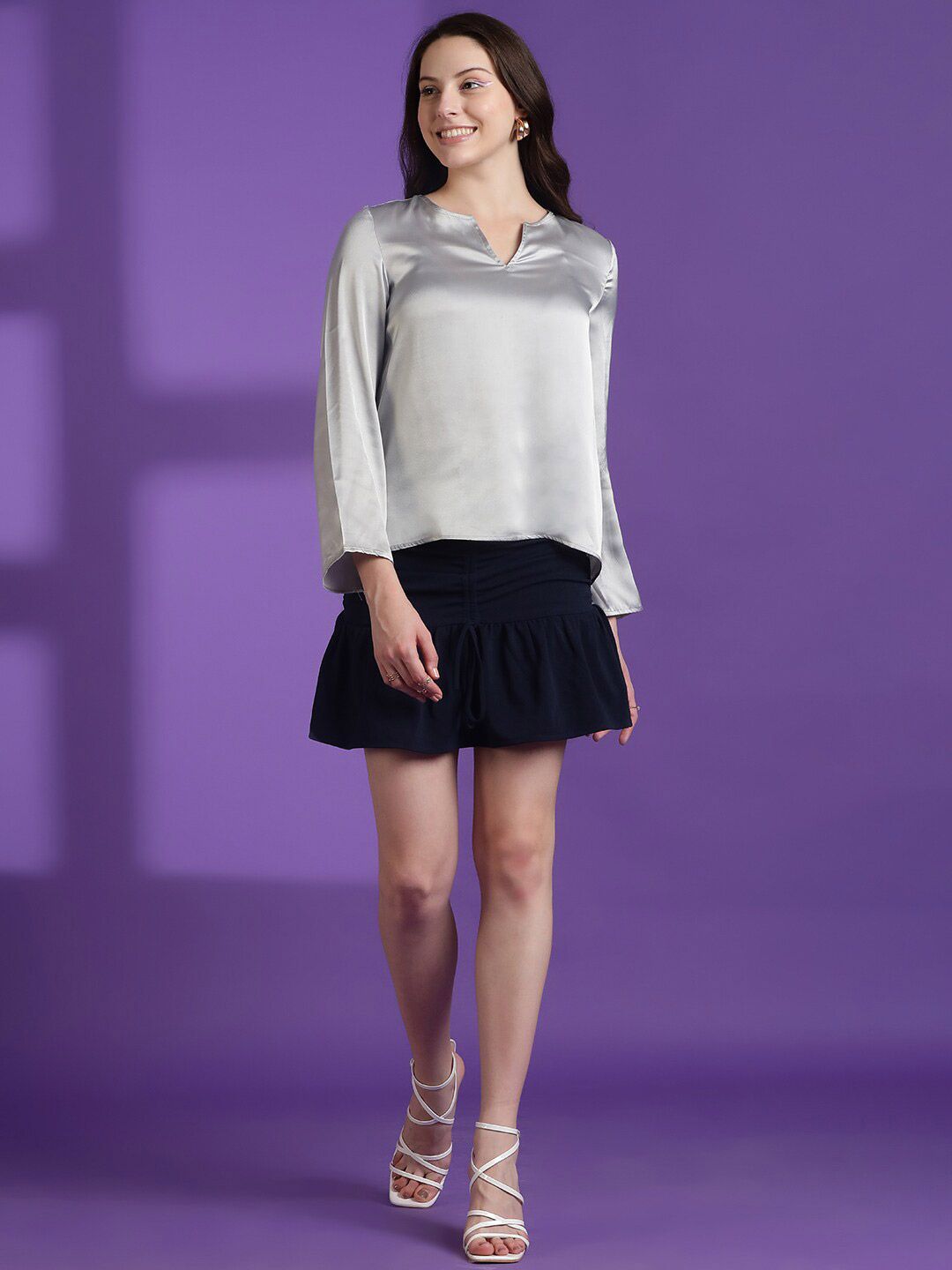 KOTTY BIZwear Round Neck Long Sleeves Satin Top