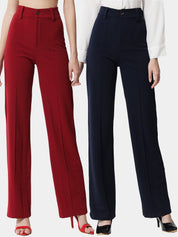 KOTTY BIZwear Women Pack Of 2 Relaxed Straight Fit High-Rise Easy Wash Parallel Trousers
