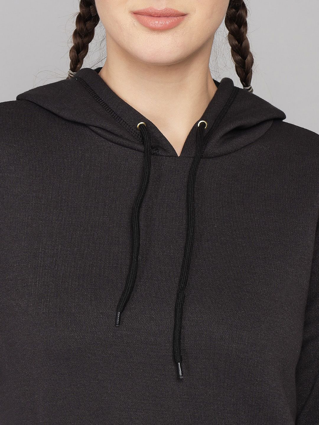 Kotty Black Solid Hooded Regular Fit Winter Sweatshirt & Joggers Set