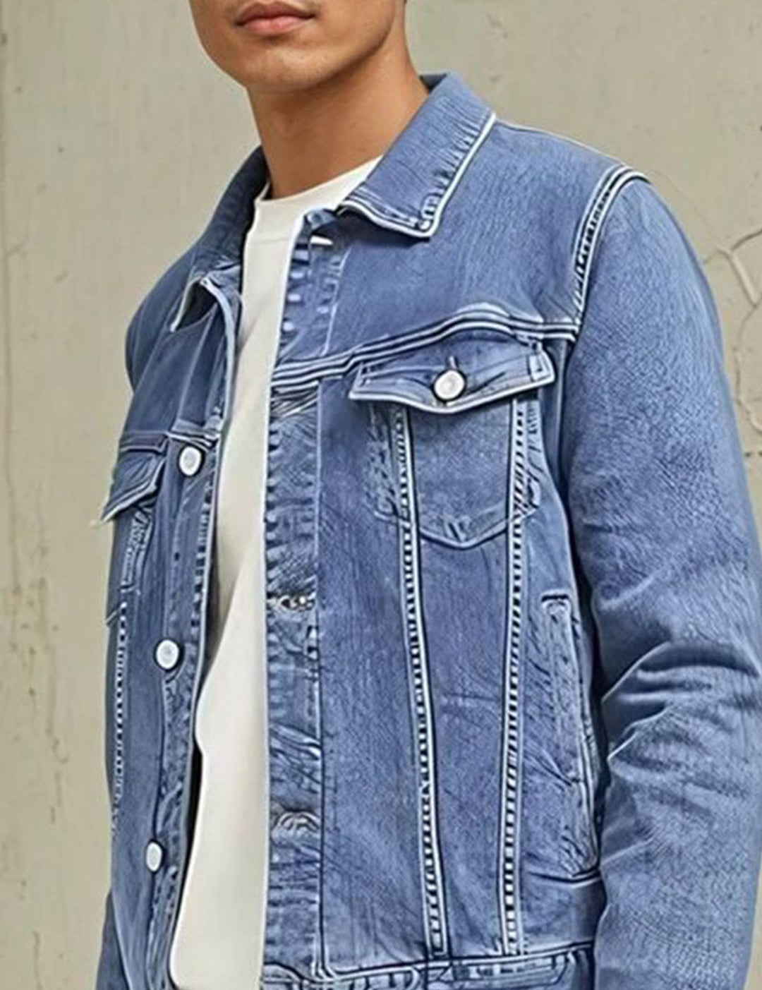 Kotty Men Spread Collar Washed Solid Denim Jacket
