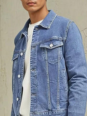 Kotty Men Spread Collar Washed Solid Denim Jacket