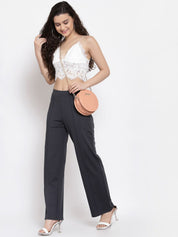 Kotty Women Black Flared High-Rise Parallel Trousers