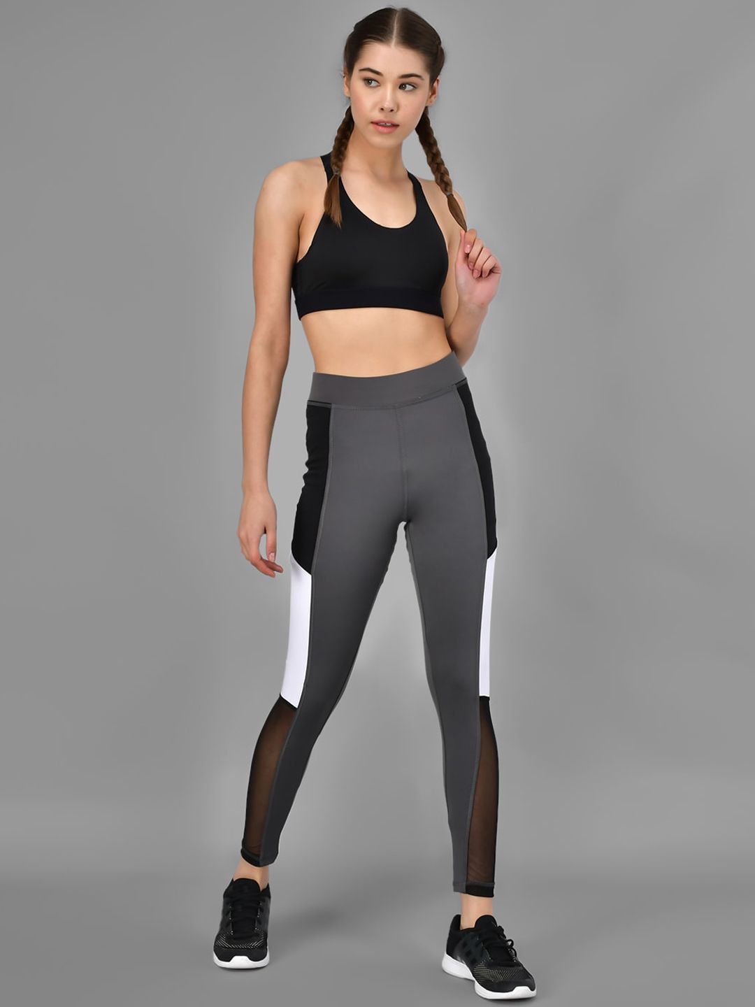 Kotty Women Grey & Black Colourblocked Tights