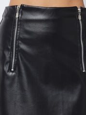Kotty Women Black Solid Faux Leather Pencil Mini Skirts