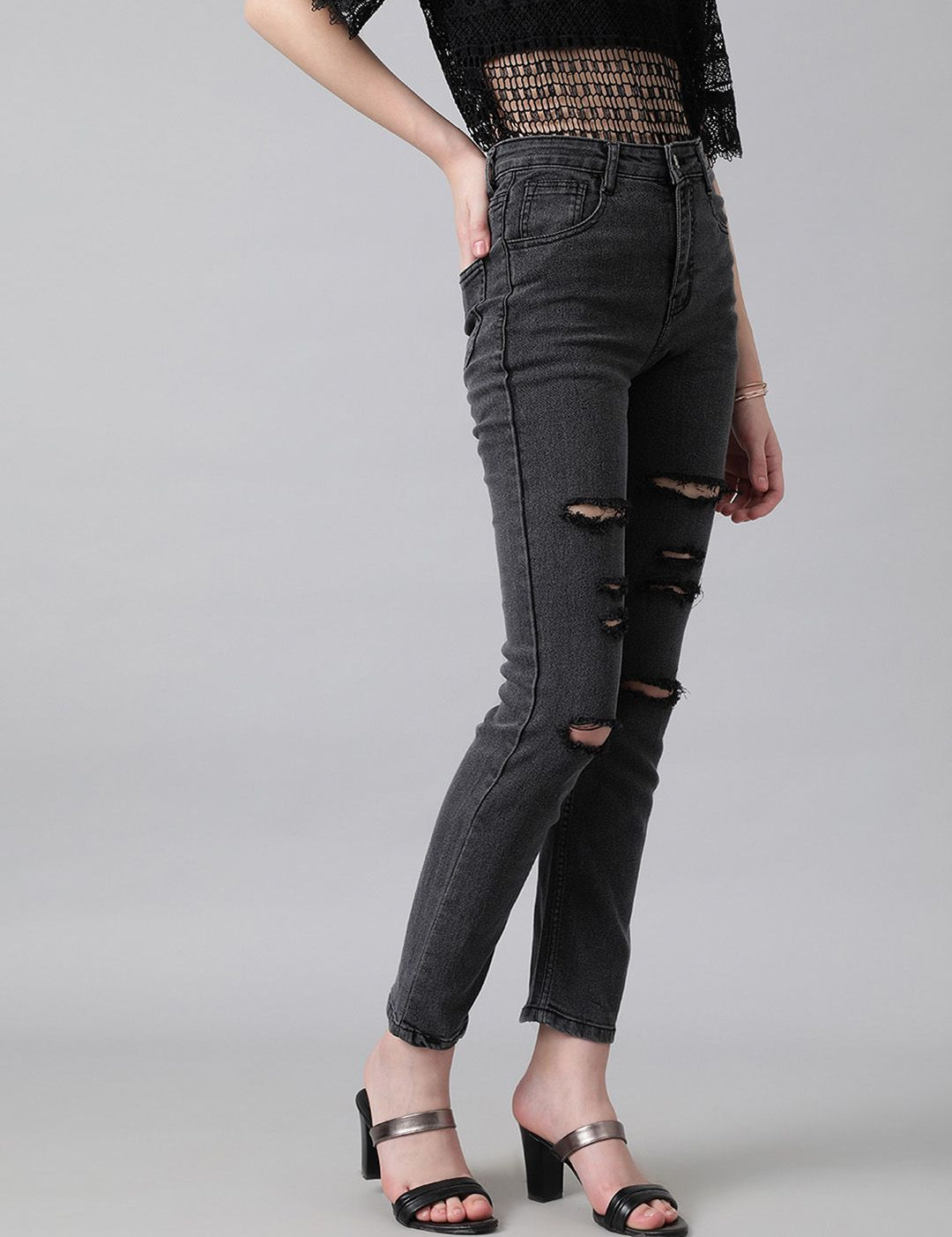 Kotty Women Slim Fit High-Rise Slash Knee Stretchable Jeans