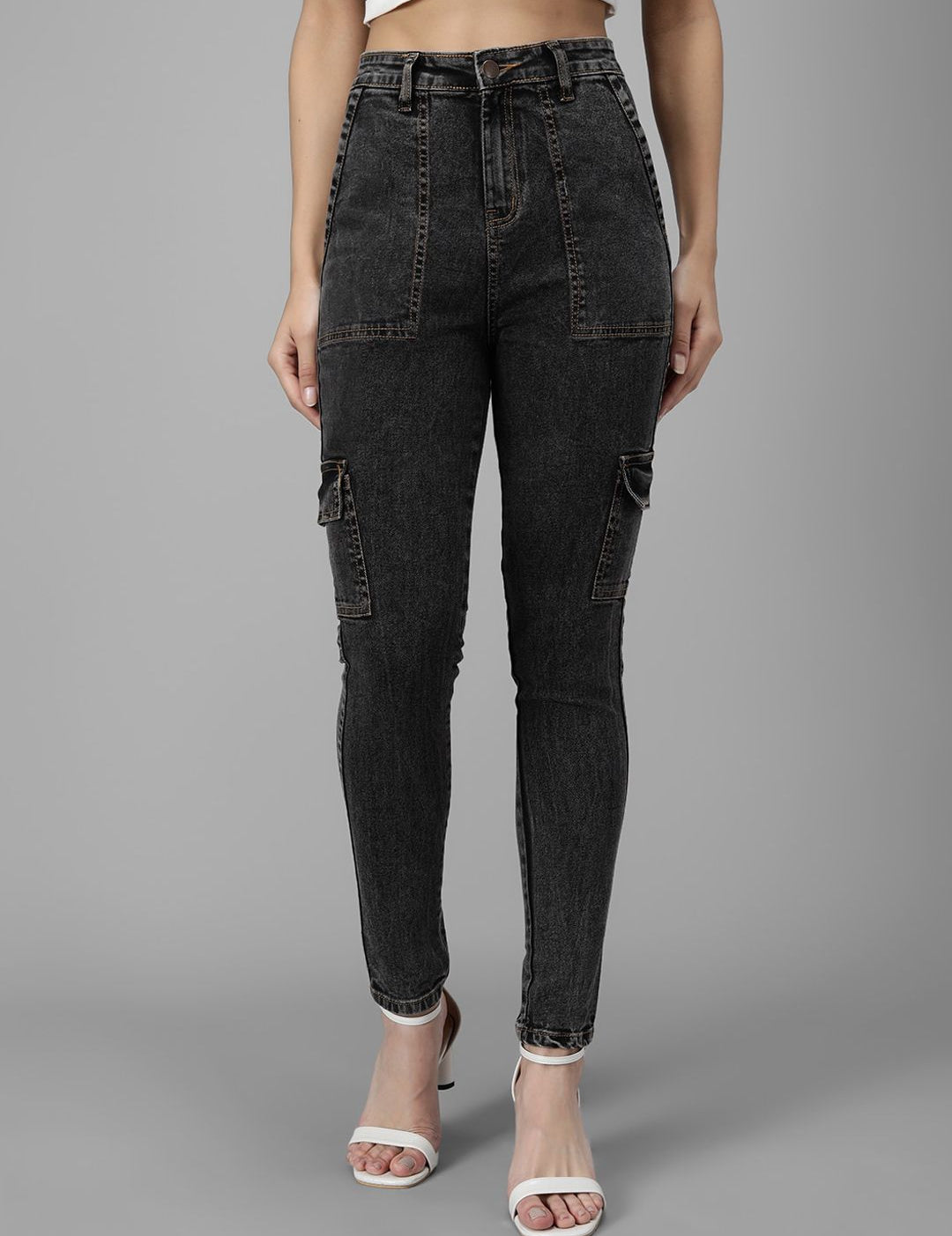 Kotty Women Black Slim Fit High-Rise Low Distress Jeans