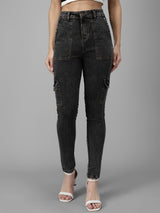 Kotty Women Black Slim Fit High-Rise Low Distress Jeans