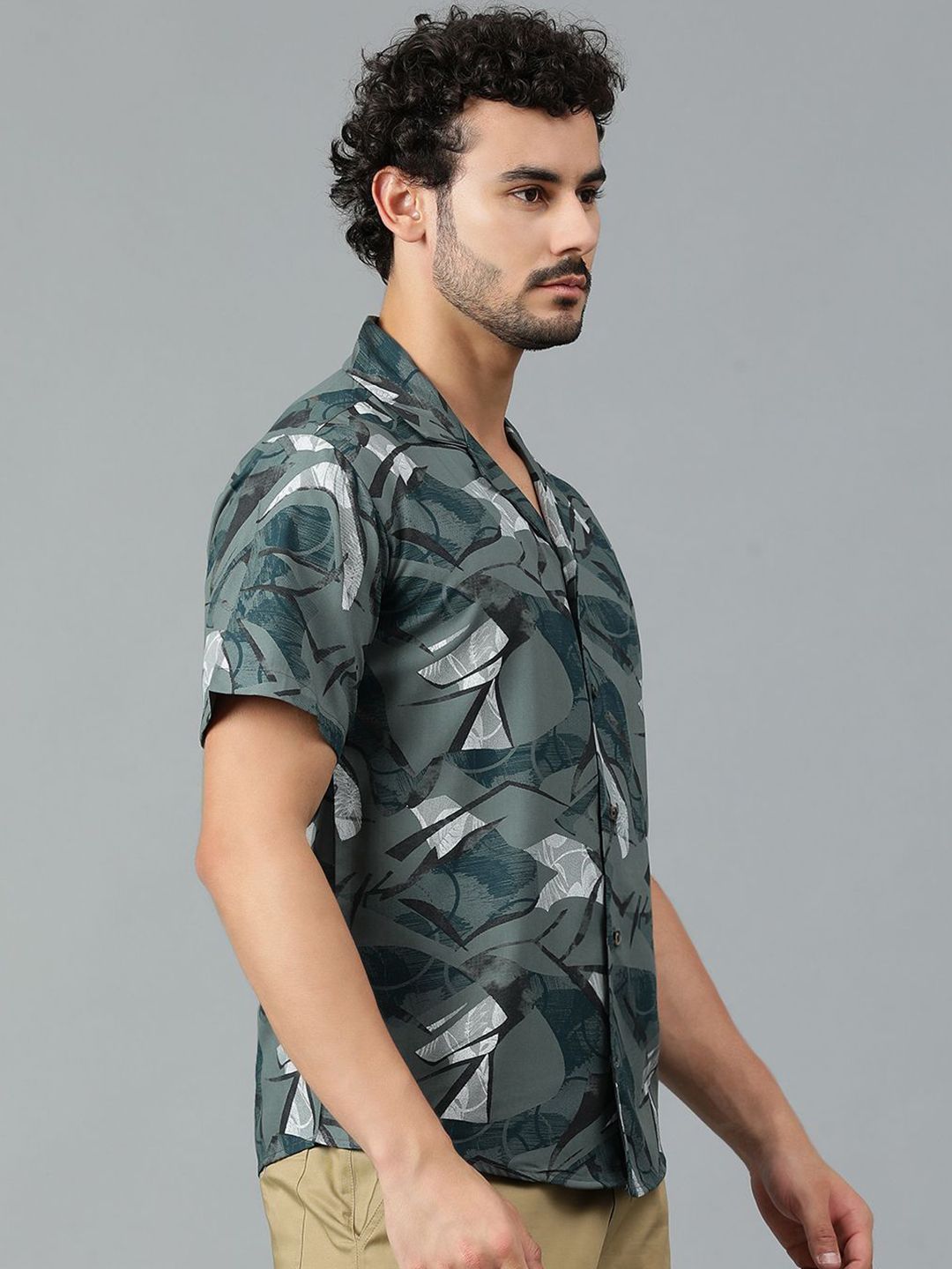 Kotty Men Cuban Collar Abstract Printed Casual Shirt