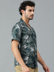 Kotty Men Cuban Collar Abstract Printed Casual Shirt