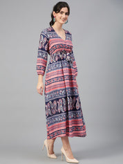 Kotty Ethnic Motifs Printed Puff Sleeves Fit & Flare Maxi Dress