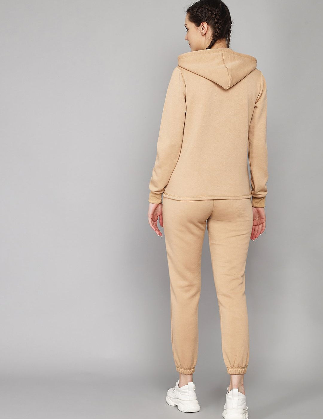Kotty Women Beige Solid Sweatshirt With Sweatpant