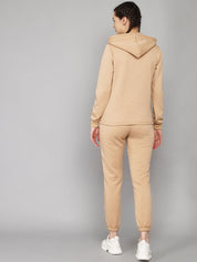 Kotty Women Beige Solid Sweatshirt With Sweatpant
