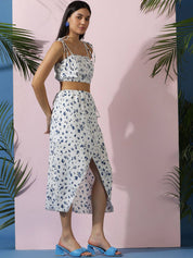 Kotty White Floral Printed Crop Top & Skirt