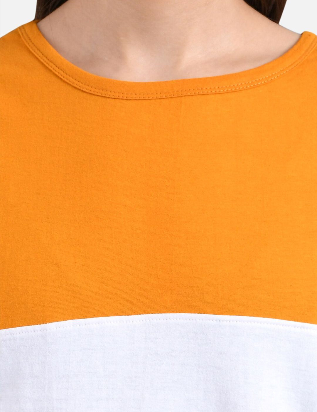 Kotty Women Orange & Maroon Colourblocked Round Neck T-shirt