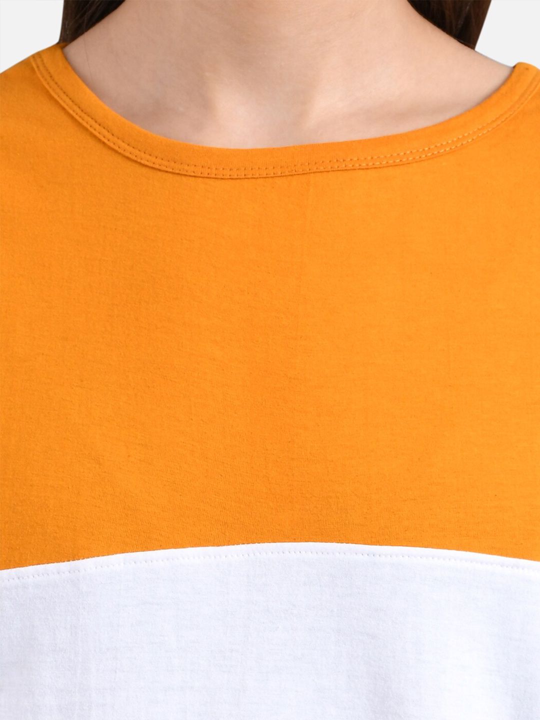 Kotty Women Orange & Maroon Colourblocked Round Neck T-shirt