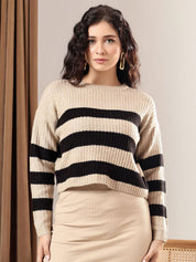 Kotty Women Cotton Striped Crop Pullover