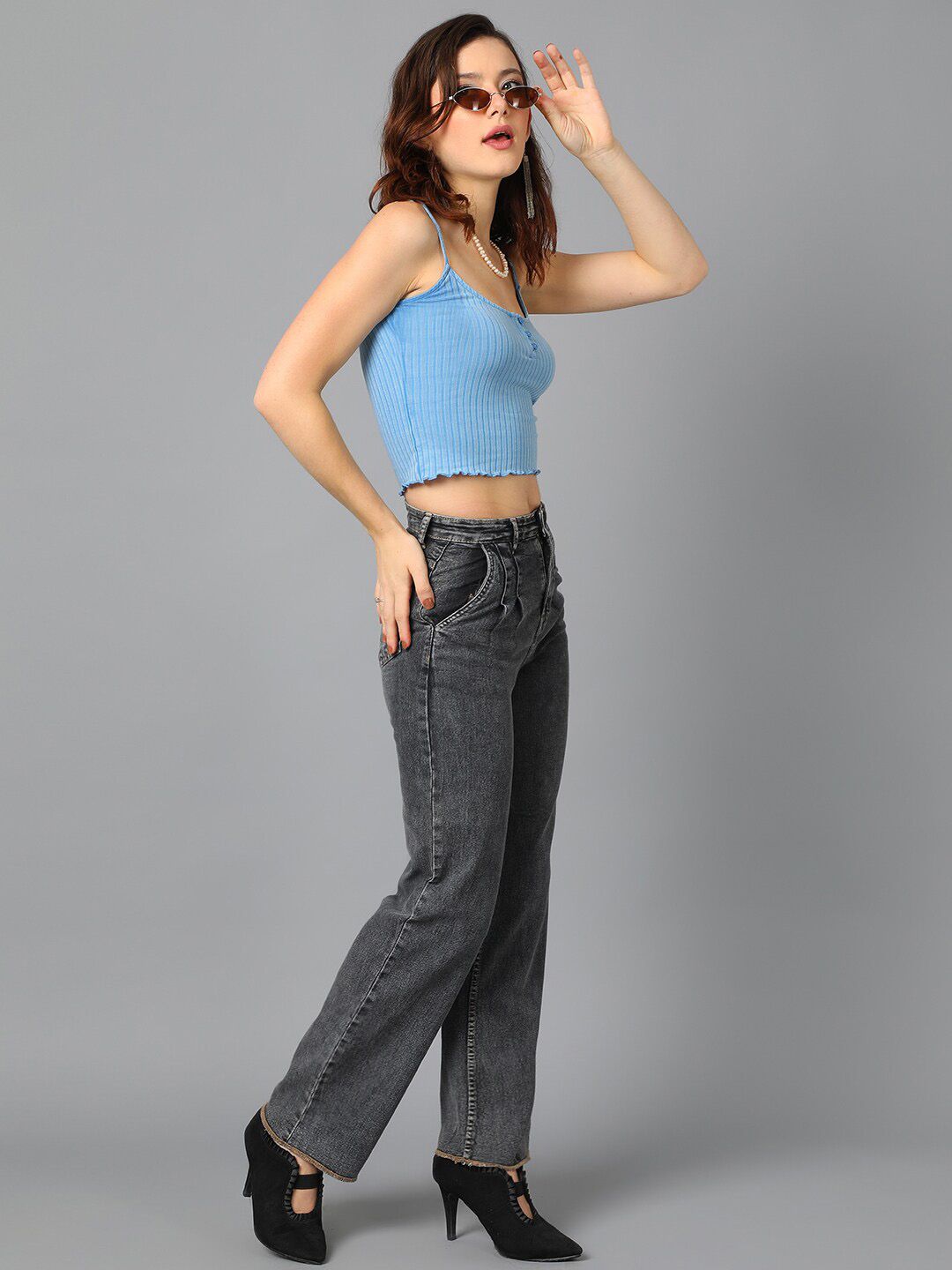 Kotty Women Grey Jean Straight Fit High-Rise Stretchable Jeans