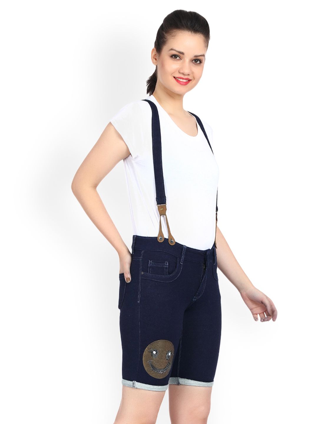 Kotty Women Blue Solid Regular Fit Denim Shorts