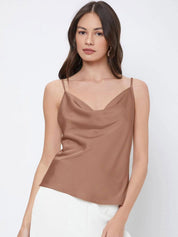 Kotty Brown Cowl Neck Satin Top