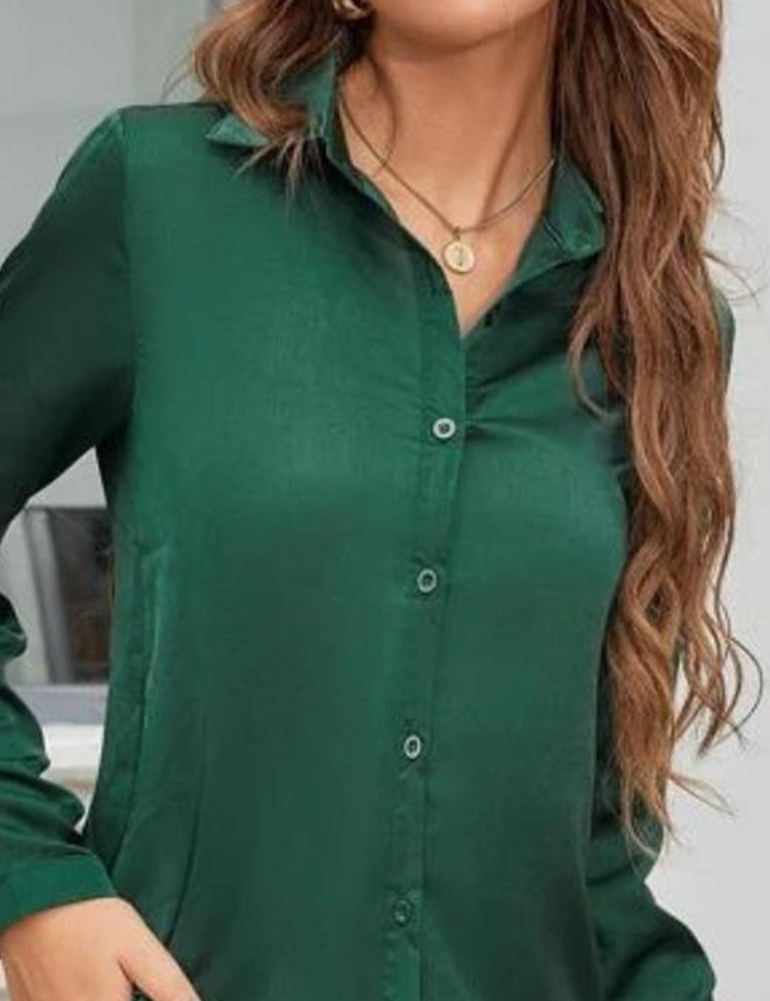 KOTTY BIZwear Green Modern Spread Collar Satin Casual Shirt