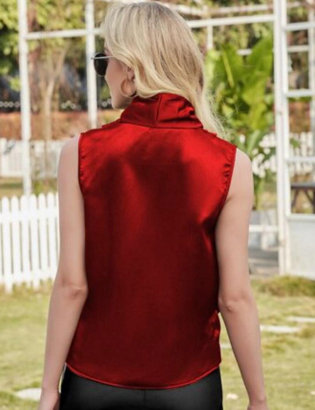 Kotty Red V-Neck Sleeveless Satin Wrap Top
