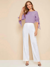 Kotty Purple Boat Neck Slit Sleeve Top