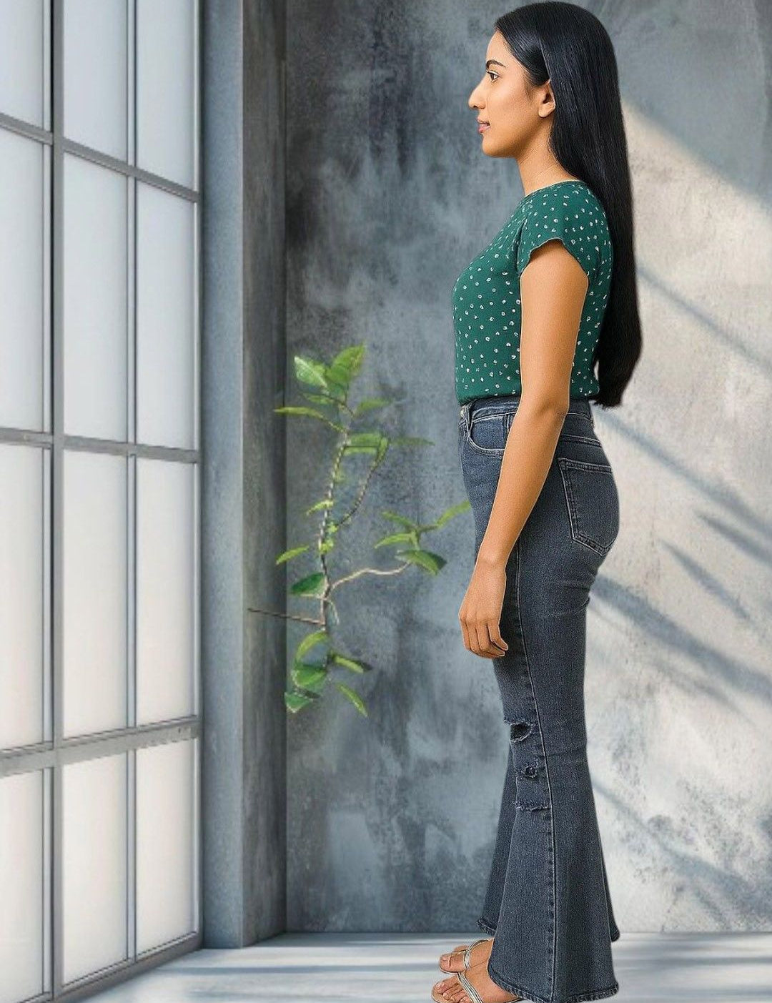 Kotty Bootcut High-Rise Mildly Distressed Light Fade Stretchable Jeans