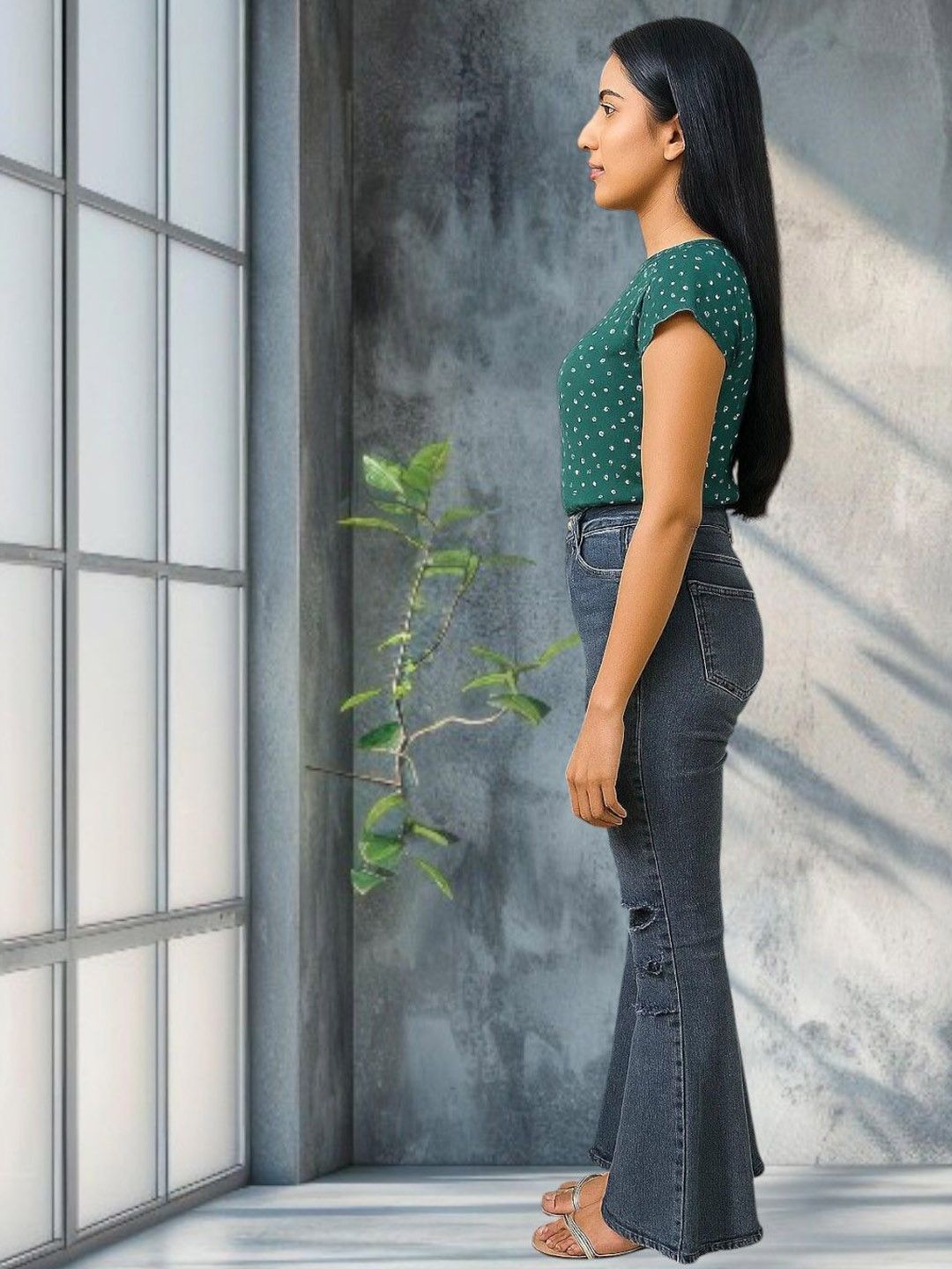 Kotty Bootcut High-Rise Mildly Distressed Light Fade Stretchable Jeans