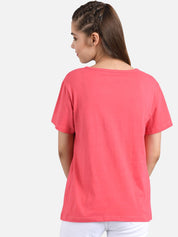 Kotty Women Pink & White Colourblocked Round Neck T-shirt
