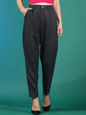 Stylecast X KOTTY BIZwear Women Black Relaxed Slim Fit High-Rise Easy Wash Peg Trousers