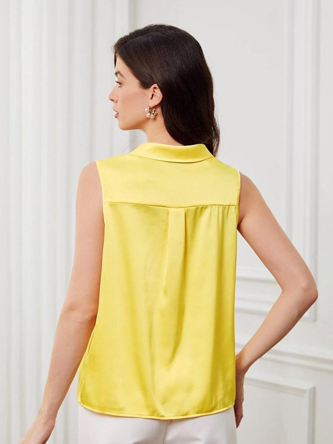 KOTTY BIZwear Yellow V-Neck Sleeveless Satin Top