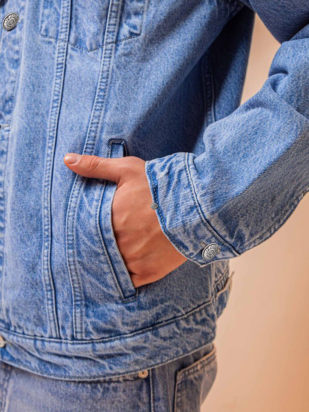 Kotty Blue Spread Collar Washed Denim Jacket