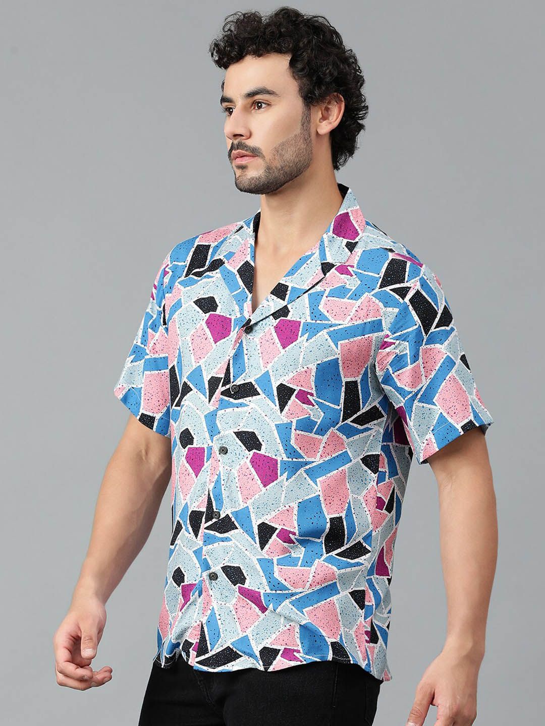 Kotty Men Cuban Collar Abstract Printed Casual Shirt